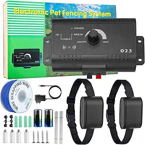 Electric Dog Fence System – Wireless Pet Containment System with Dual Waterproof Shock Collars, 984 Ft Underground Wire Covers 1.2 Acres for Small, Medium & Large Dogs (4 lbs+)