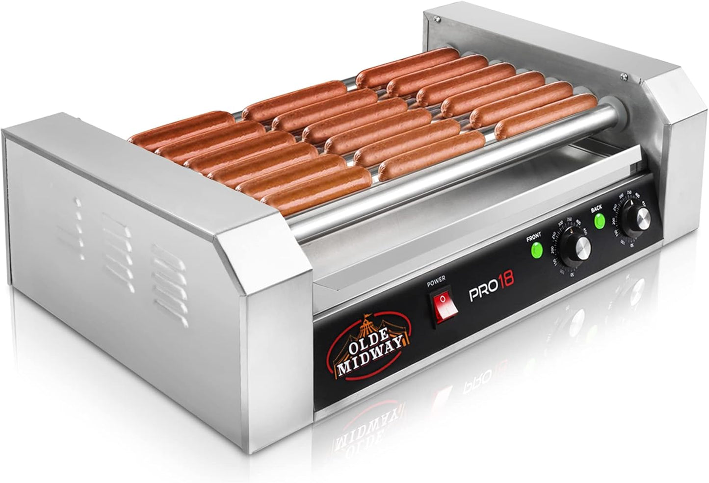 Olde Midway Electric 18 Hot Dog 7 Roller Grill Cooker Machine 900-Watt - Commercial Grade