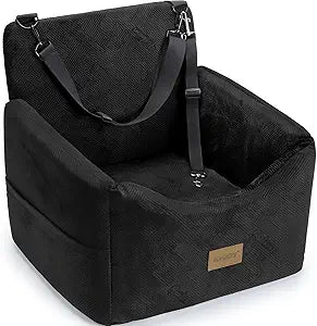 JOEJOY Dog Car Seats for Small Medium Dogs Under 35lbs, Dog Booster Seat with Detachable Washable Cover and Cushion, Memory Foam Pet Car Seat with Safety Belt and Storage Pockets (Black)