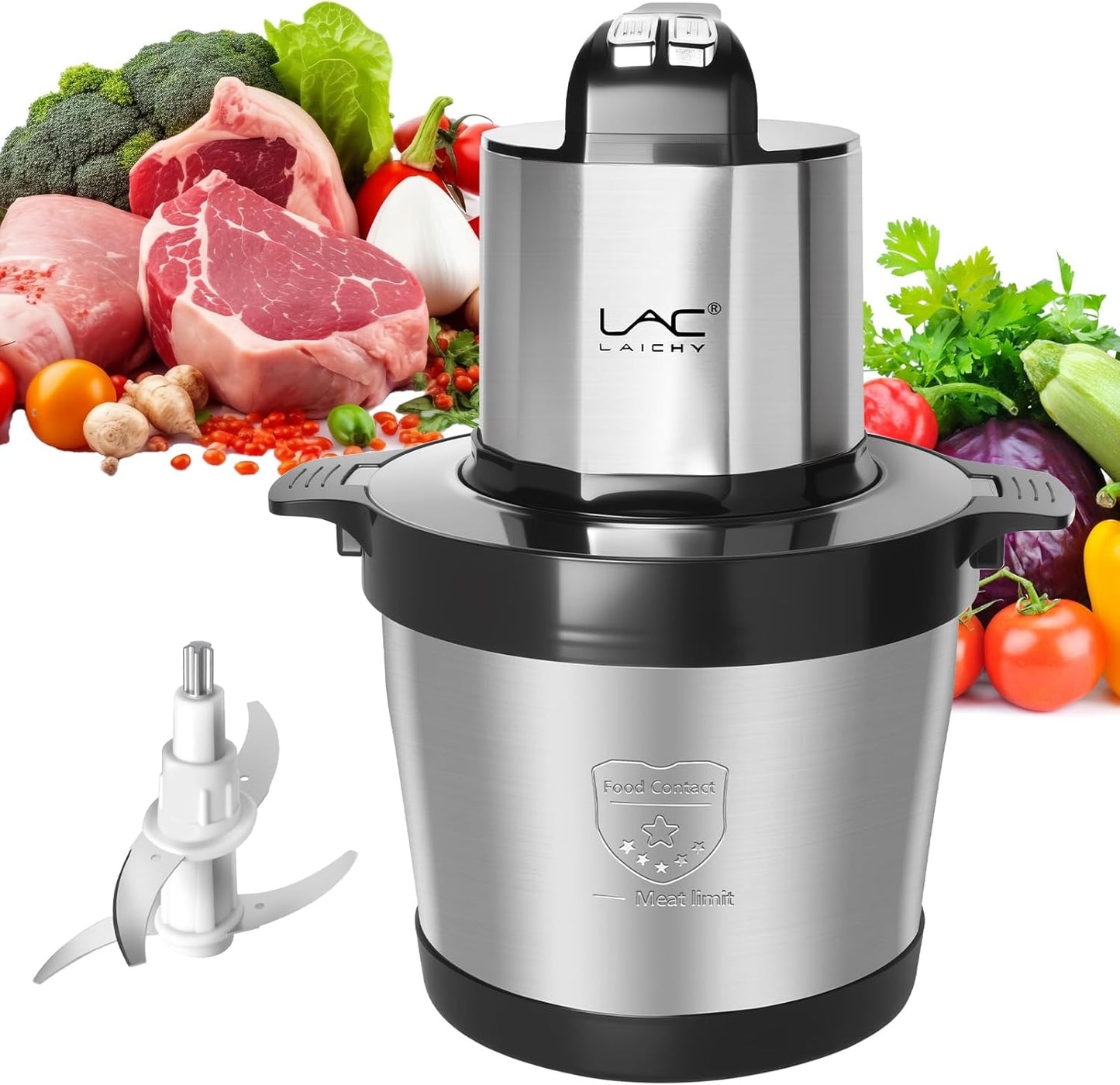 Large Capacity Food Processors,Electric Meat Grinder Veggie Chopper with Stainless Steel Bowl,3 Speeds,4 Bi-Level Blades and Spatula for Meat,Onion,Vegetables,Fruits(24 Cup Black)
