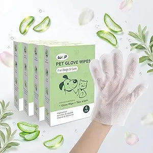 WLP Pet Glove Wipes for Dogs & Cats, Individually Wrapped Cleaning Deodorizing Hypoallergenic Hydrating Grooming Wipes, Enriched with Aloe & Jojoba Oil for Daily Care, Traveling (24 PCS)
