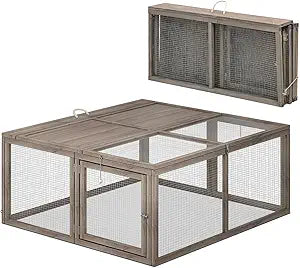 MoNiBloom Foldable Chicken Run Wood Chicken Coop Rabbit Hutch No Assembly Required Indoor/Outdoor Small Animal Nesting Box Habitat Enclosure Spacious Pet Playpen, 45.5" L x 42.5" W x 20" H, Grey