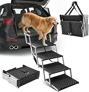 Dog Ramps for Car, 17.7inch Wide Foldable Dog Stairs with Non Slip Surface, Portable Pet Steps for SUV, High Beds, Truck, Support Up to 200lb, 5 Steps