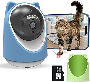 Pet Camera, 2K HD Indoor Dog and Cat Camera with Auto-Tracking & Laser Toy, Home Security Camera with Motion Detection, 2-Way Audio, Night Vision, No Subscription Required(64GB SD Card)