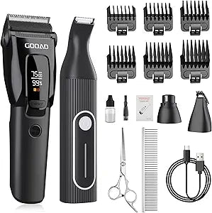Dog Clippers for Grooming Heavy Thick Hair & Coats, 7500rpm Low Noise Cordless Pet Shaver, Dog Grooming Kit with Paw Trimmer Nail Grinder for Small Large Dogs