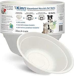 Kinn Kleanbowl Disposable Dog Food Bowls, 32 oz (Pack of 50) - Frame System Refills, Use for Travel, Boarding, or Crate, Compostable Pet Travel Bowl, No Plastic, Leakproof, Portable Dog Dish