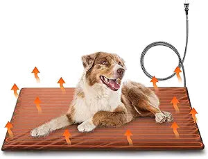 TURBRO 35x24†Large Pet Heating Pad, Electric Heated Dog Bed for Large Breeds, Air Valve Design, Anti-Bite Cord, Ultra-Soft and Anti-Slip Cover, Outdoor and Indoor Use, UL Test Passed, Brown