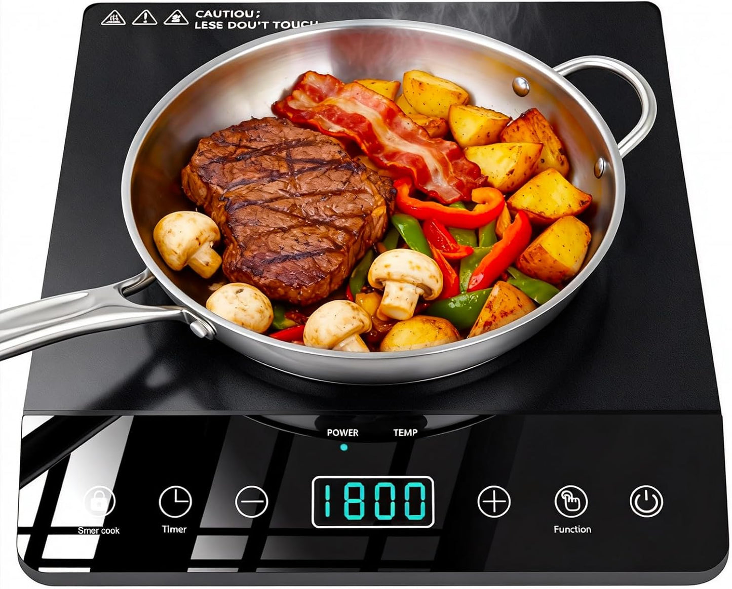 Single Burner Induction Cooktop, ETL-Certified 1800W Portable Induction Cooktop Large 8 inch Heating Coil, 12 Temp Settings up to 465℉ Electric Stove Hot Plate with 3 Hour Timer, Safety Lock