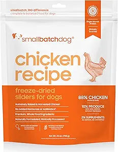 smallbatch Pets Freeze Dried Raw Dog Food, Chicken Recipe, 25 oz, Organic High Protein Dog Food, Grain Free, Made in The USA, Humanely Raised Meat, Single Protein, for Picky Eaters, Hydrate & Serve