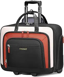 Ytonet Rolling Laptop Bag, Rolling Briefcase for Women with Lock, 17.3 Inch Carry On Laptop Bag with Wheels, Roller Bag with Insulated & Waterproof Pocket, Teacher Bag for Work Travel Business College