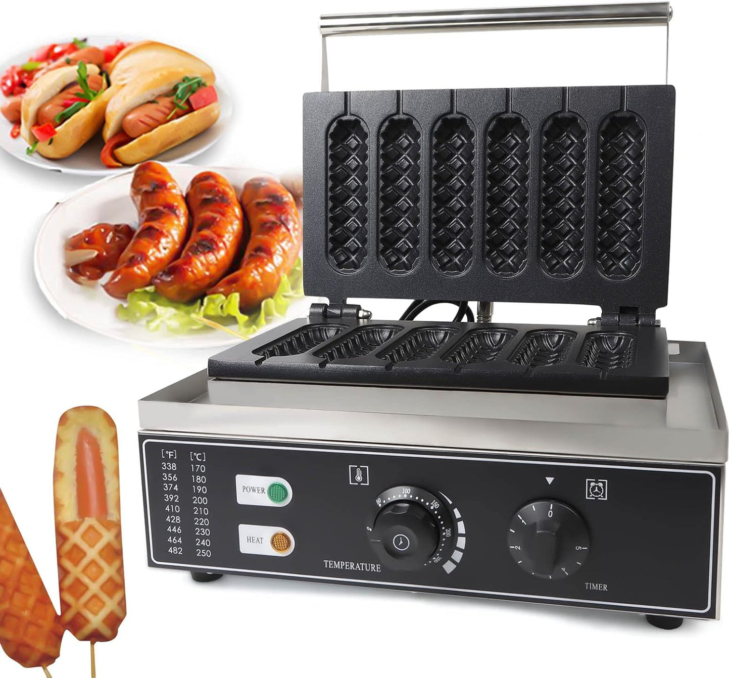 HinLIaDa Corn Hot Dog Maker Waffle Making Machine, 1550W 110V Electric Commercial Nonstick Waffle Machine Presser Maker 6Pcs Waffel Stick Maker Stainless Steel for Restaurant Snack Bar Family