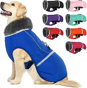 QBLEEV Warm Dog Coat Reflective Dog Jacket, Waterproof Dog Winter Coat Turtleneck Dog Clothes for Cold Weather, Thick Fleece Dog Snowsuit Christmas Dog Vest Pet Apparel for Small Medium Large Dogs 3XL