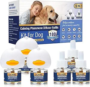 Dog Pheromones Calming Diffuser Kit Appeasing Pheromone Diffuser to Calm (3 Plug in+ 6 Pack 48ml Refill) for Anxiety Relieve Relief Reduce Aggression Fighting Barking Stress 180 Day Supply (Tasteless)