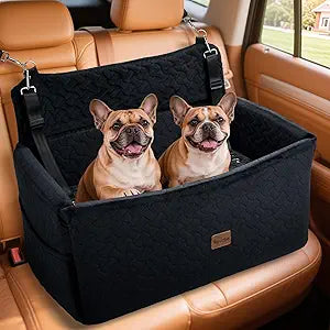 Dog Car Seat for Large Medium Dogs up to 60 lbs – Elevated Dog Booster Seat for Cars with Extra-Safe 14in High Front, Memory Foam Cushion, Washable Cover, Backseat Pet Car Bed (Black)