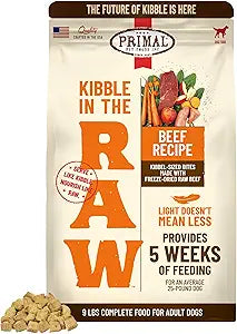 Primal Kibble in The Raw, Freeze Dried Dog Food, Beef, Scoop & Serve, Made with Raw Protein, Whole Ingredient Nutrition, Crafted in The USA, Dry Dog Food 9 lb Bag