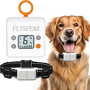 FLYSPEAR Wireless Pet Barrier - Rechargeable Indoor Pet Barrier with 6 Adjustable Range Radius up to 7 ft, 6 Adjustable Safe Static Intensity, Electric Fence System for Dog with Hook