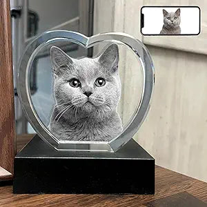 Dog Memorial Gifts for Pet Loss – Personalized Crystal Photo for Dogs & Cats, Custom Laser Etched Crystal (Medium Heart)