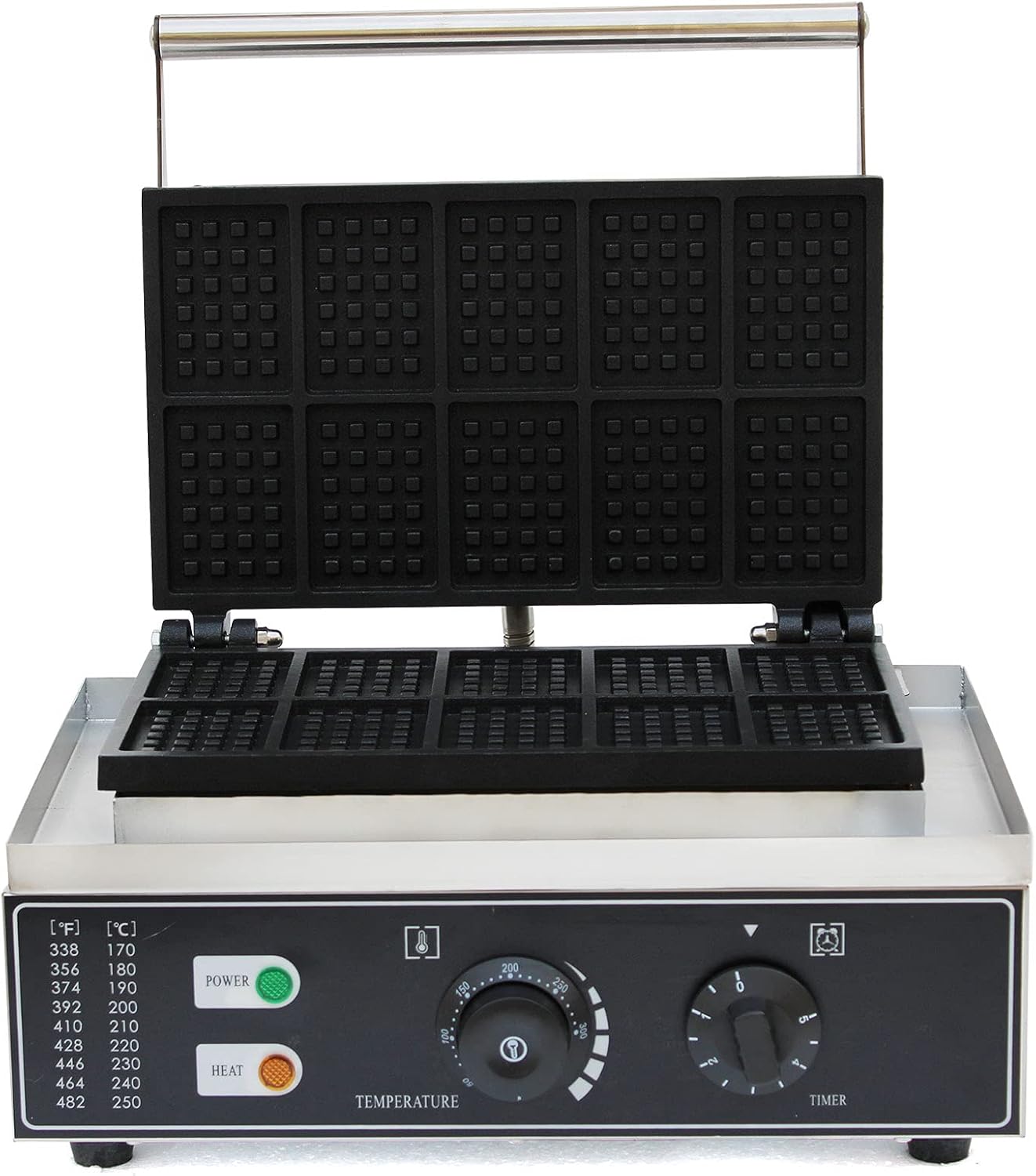 Waffle Maker, 1500W 50-300℃ Commercial Electric Machine Nonstick Waffle Making Machine Flip Waffle Muffin Baker Machine Stainless Steel Temperature Time Control for Restaurant(10 Grids Rectangular)