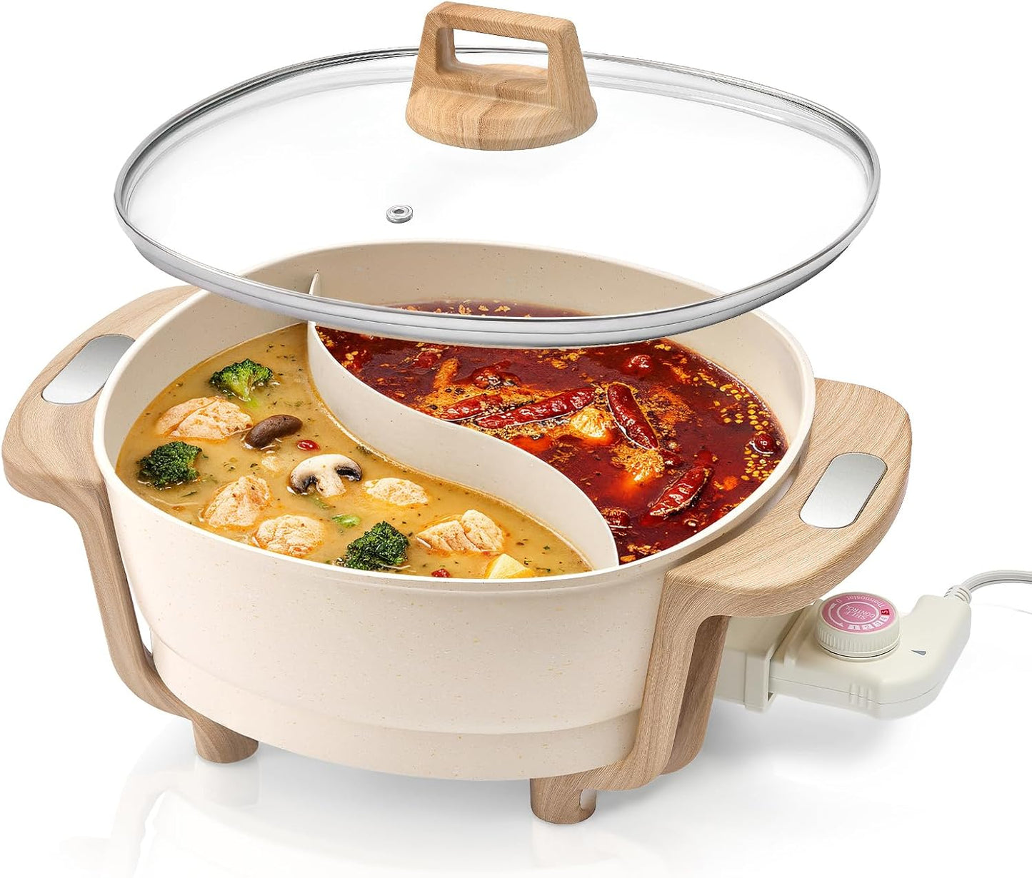 Hot Pot Electric Hot Pot with Divider, Large 6L Nonstick Dual-Sided Shabu Shabu Pot Dual-Flavor hotpot electric 1500W with Adjustable 5-Temperature Control ,Perfect for Family Dinners & Parties
