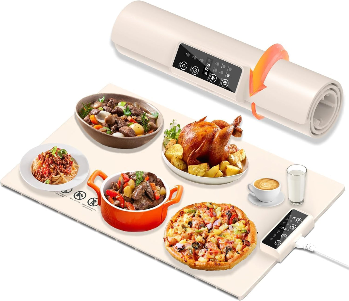 Warming Mat for Food, 5 Temp Levels Food Warming Mat, Silicone Electric Warming Tray with Timer & Child Lock, Heating Fastly in 8s, Foldable Food Warmer for Parties, Ideal Gift for Family & Buffet Use