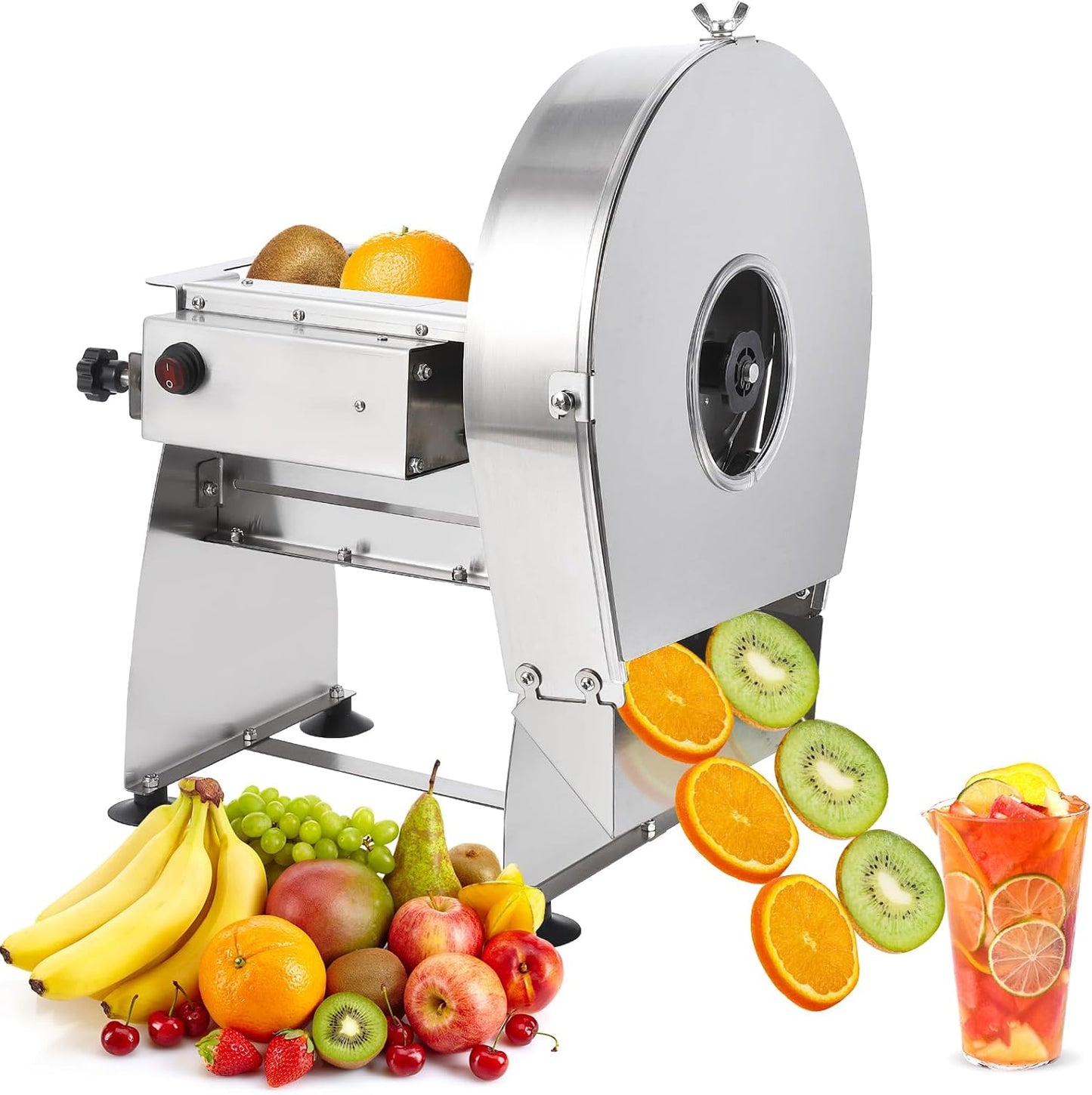 Electric Vegetable Slicer, Commercial Fruit Slicer 0-0.4'' Thickness Adjustable, Stainless Steel Food Slicer Cutter with Manual Mode, for Potato Onion Tomato Lemon