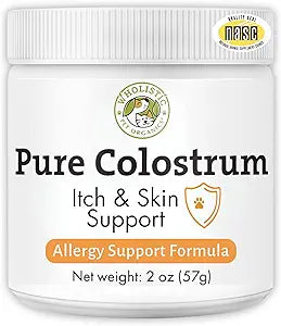 Wholistic Pet Organics Colostrum for Dogs & Cats - Bovine Colostrum Powder - Cat & Dog Allergy Relief, Immune Support & Itching Skin Relief - Cat and Dog Vitamins for Itchy Skin - 2 oz - 140 Scoops