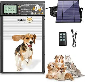 Automatic Pet Door, Dog Door Radar, Timer & Light Sensor Modes, Solar & USB Rechargeable Doggy Door, Durable Aluminum, Weatherproof, 10"×13", 24/7 Operation for Small Pets Up to 45 lb (White)