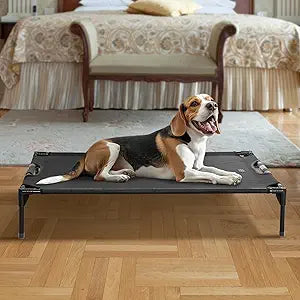 Petsfit Elevated Raised Outdoor Dog Bed - Cooling Elevated Dog Cot, Upgraded Adjustable Firmness Pet Bed,Pet Hammock Bed with Chew Proof Breathable Teslin Mesh,Non Slip, Black 42â€