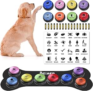 Dog Buttons for Communication,Talking Buttons for Dogs,8 Recordable Sound Buttons + 24 Scene Patterns + 1 Dog Button Mat+ 16 AAA Batteries,30 Seconds Dog Buttons for Pet Sound Training Toy