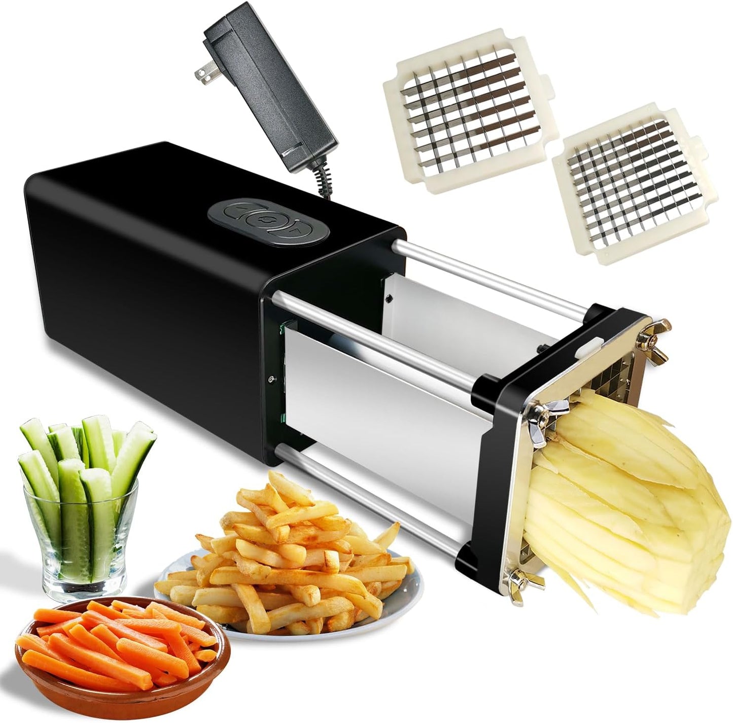 Fstcrt Electric French Fry Cutter, Professional Commercial and Household French Fries Cutter, Potato Slicer with 1\/2Inch & 3\/8Inch Blade, Automatic Cut Machine, Suitable for Potato Carrot Cucumber