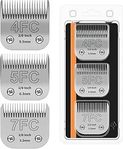 3PACK Dog Grooming Clipper Replacement Blades Compatible with Andis Pet Clipper/Oster A5/Wahl KM Series Dog Clipper,Ceramic Blade & Stainless Steel Blade (4FC+5FC+7FC)