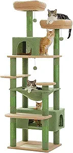 PAWZ Road Large 72 Inches Cat Tree and Tower for Indoor Cats - with Sisal-Covered Scratching Posts, Padded Perches, Condos, and Basket - Green