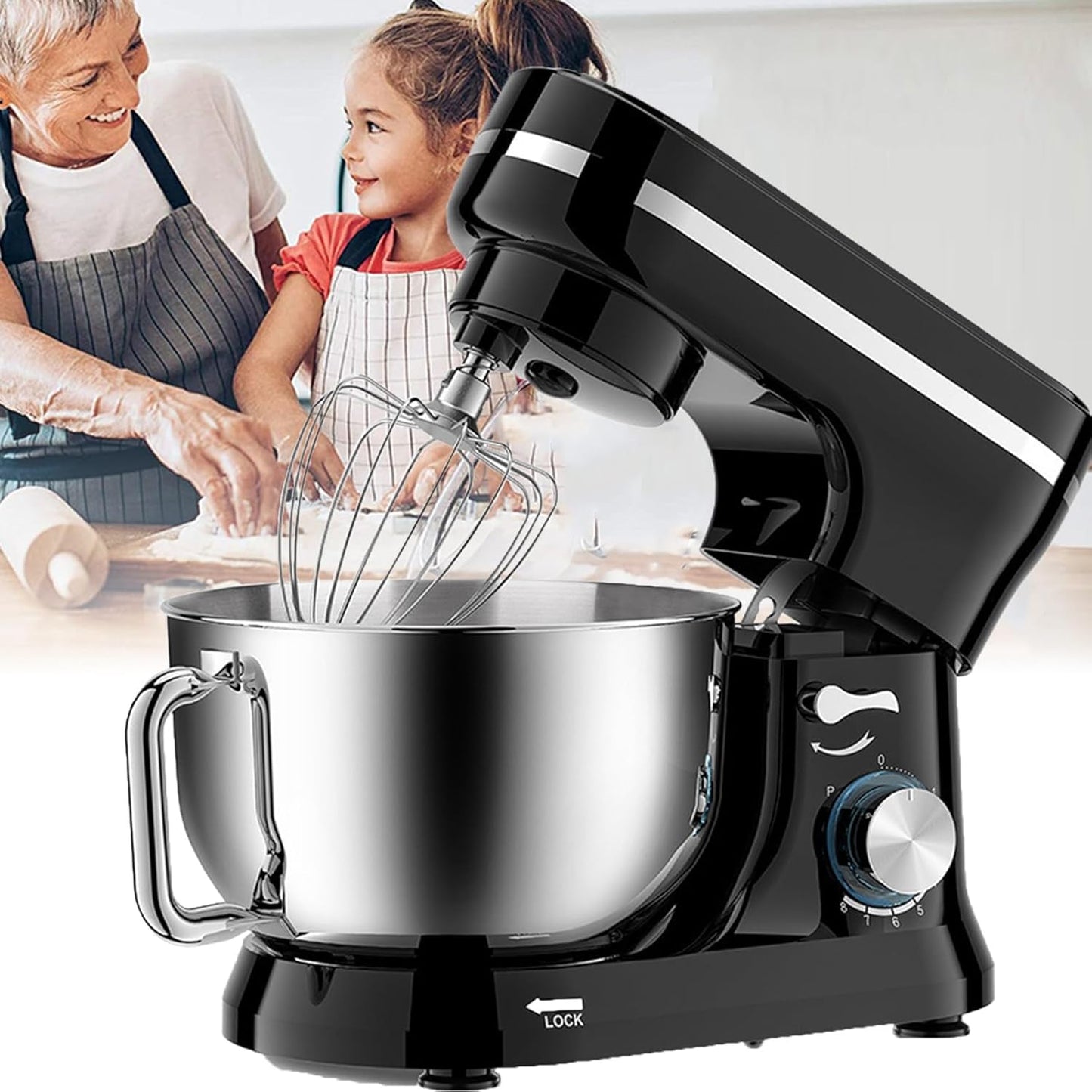 Kitchen Aid Stand Mixer, Small Electric Food Mixer with 5 QT Bowl, Multifunctional Baking Mixer Tilt-Head Dough Mixers for Most Home Cooks,Black