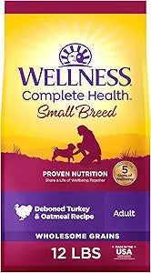 Wellness Complete Health Small Breed Adult Dry Dog Food with Grains and Real Turkey, Natural Ingredients, Omega Fatty Acids, and Probiotics, Made in USA (12-Pound Bag)â€