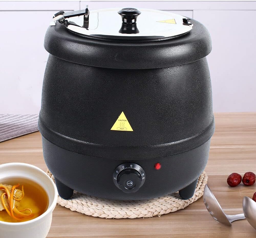 10L Soup Kettle, 400W 110VPP Shell Commercial Electric Soup Warmer Black Countertop Food Kettle Warmer Restaurant Stainless Steel Pot
