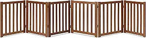 LZRS 6-Panel Extra-Wide Freestanding Wooden Dog Gate Indoor – 24â€High Foldable Safety Pet Barrier for Doorways, Hallways, Kitchens, and Long Staircases, Durable Design fit Small to Medium Dogs, Oak