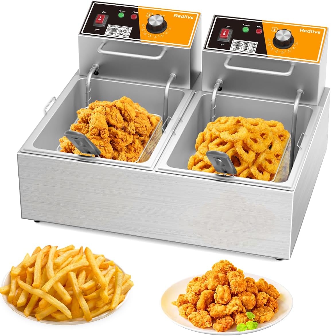 Electric Deep Fryer 20L\/21QT Stainless Steel Large Capacity Commercial Fryer with Basket, 3400W 110V Countertop Deep Fryer for Home Kitchen and Restaurant Use withTemperature Control