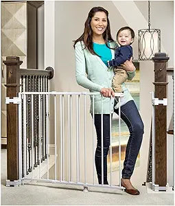 Regalo Safety top of Stairway & Bottom Extra Wide Baby Gate, Includes Banister & Wall Mounting Kit, Babies, Toddlers & Pets, Ages 6–24 Months, Tested & Trusted, American Designed, Family Owned