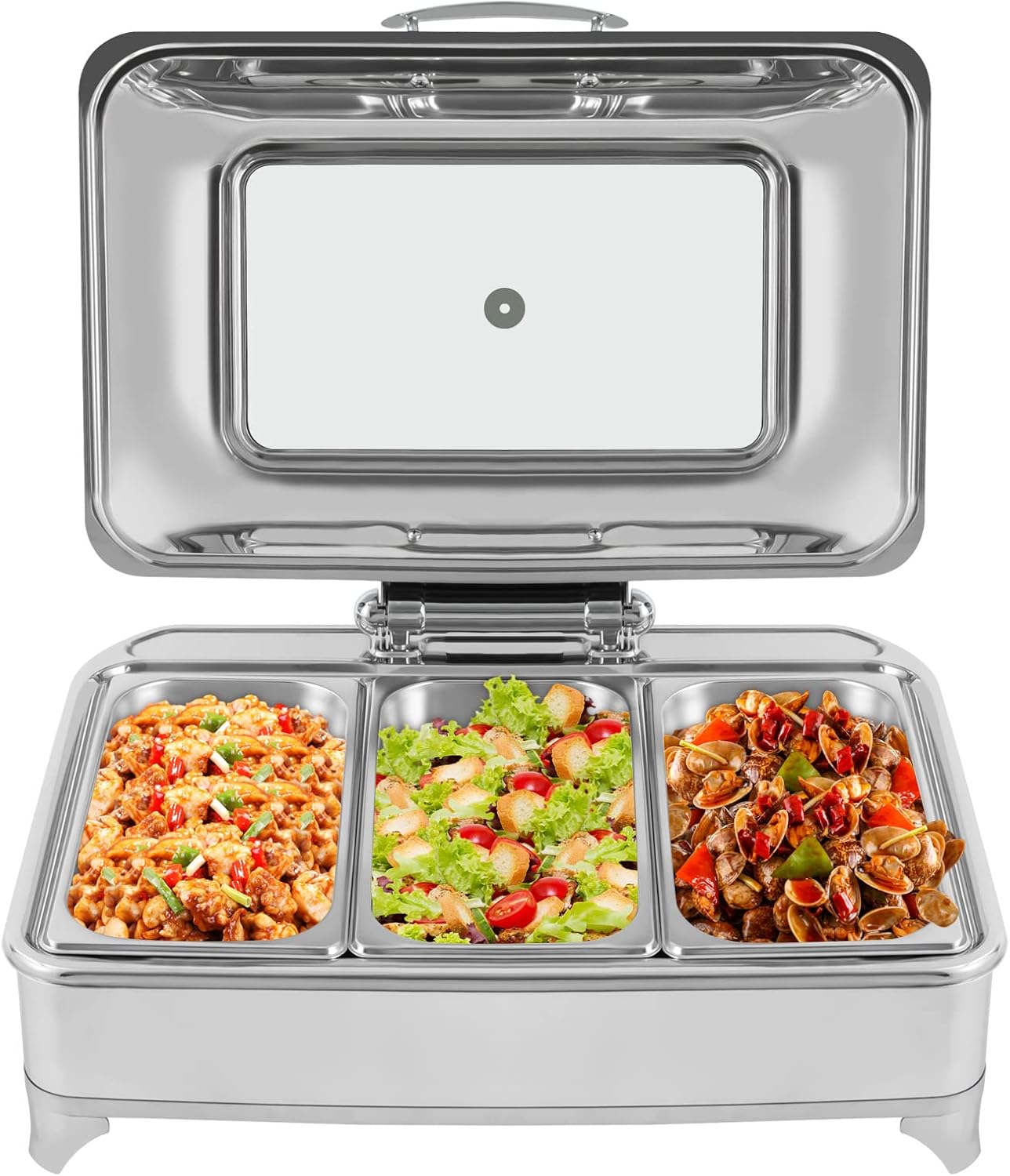 3 Pan Chafing Dish Set,9.5QT Catering Serve Chafer,Electric Buffet Server,113-176℉ Food Warmer,Buffet Stove Warmers Set with Glass Viewing Lid (3 Pan)