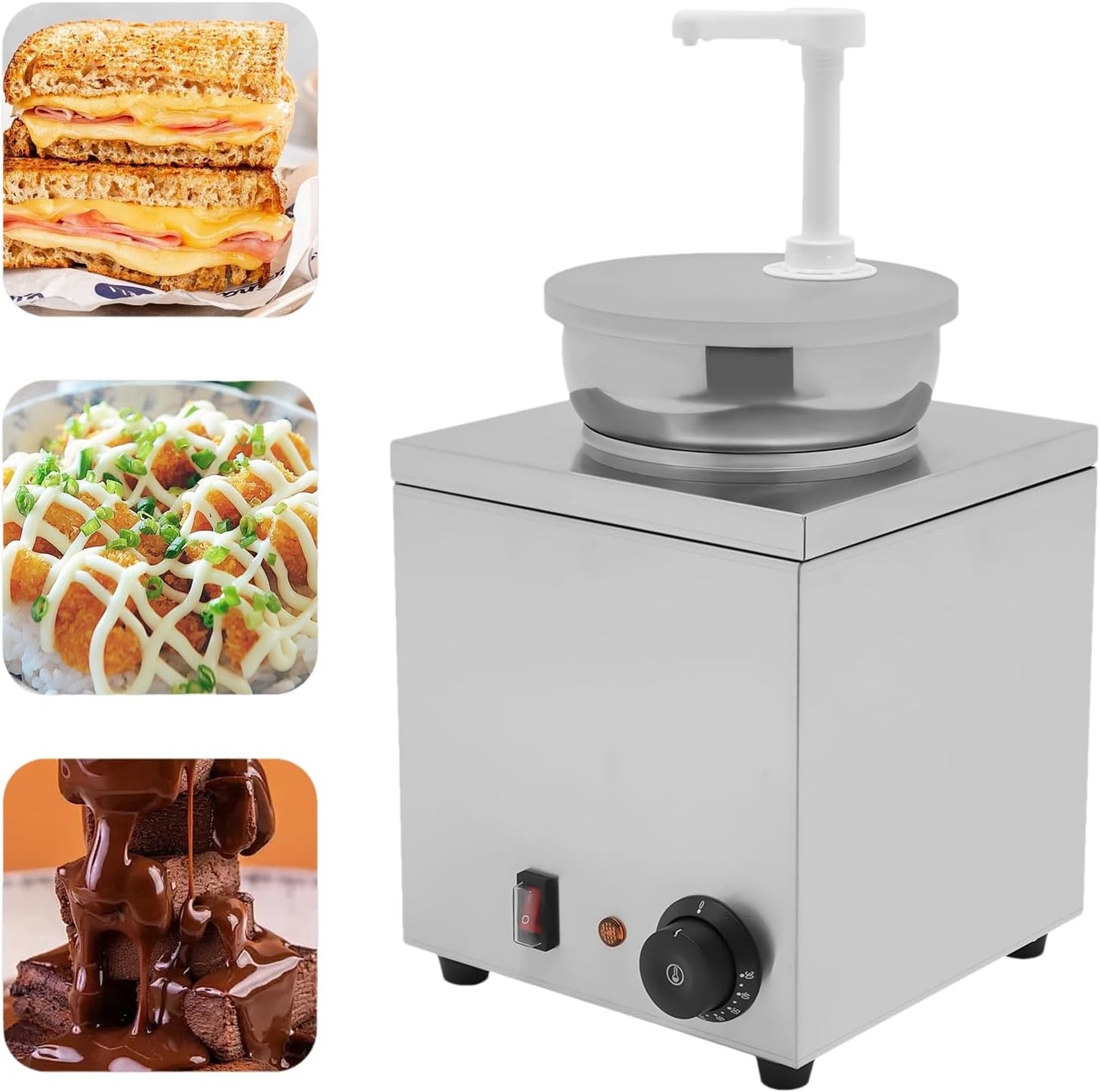 Electric Cheese Warmer Dispenser 4Qt(4L) Nacho Cheese Dispenser with Pump Stainless Steel Hot Fudge Warmer 86-230℉ Temp Adjustable Commercial Cheese Sauce Pump Dispenser for Hot Fudge Cheese Caramel