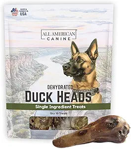 10 Natural Duck Head Dog Treats – Single Ingredient, Dehydrated & Digestible – Low-Fat, High-Protein Chew for Training & Dental Health – Made in USA