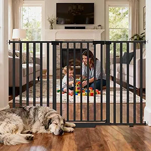 30"-62.5" Extra Wide Baby Gate for Doorways/Hallways,Pressure-Mounted Dog Gate Indoor for Stairs, Auto Close Pet Door for Child/pet Proof Safety, No Need Drilling,Black