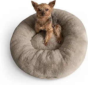 UnHide Floof Pet Bed - Small (23" x 8") - Extra Soft Dog Bed - Removable Faux Fur Cover - Machine Washable - Helps Ease Pet Anxiety & Provides The Perfect Sleep - Taupe Ducky