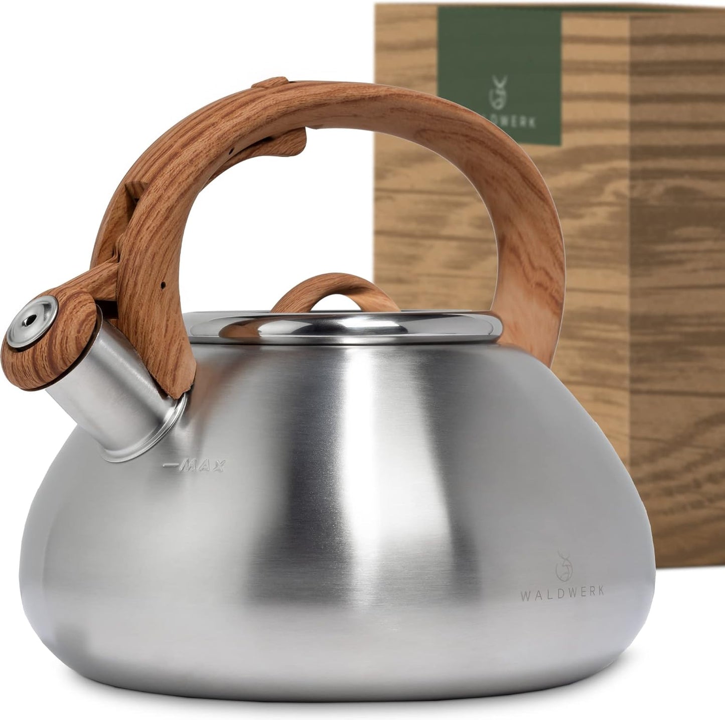 WALDWERK Tea Kettle Stovetop (2.4 Quart) - Teapot for Stovetop - also for Induction and Gas Stoves - Stainless Steel Tea Kettle - Whistling Tea Kettle for Stove Top