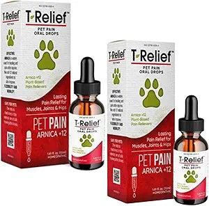 MediNatura T-Relief Pet Pain Oral Drops Arnica +12 Powerful Natural Medicines for Muscle Joint & Hip Pain Soreness Stiffness Injuries in Dogs & Cats - Fast-Acting Soother - 1.69 oz (2 Pack)
