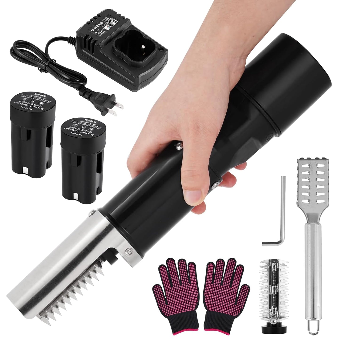 Cordless Electric Fish Scaler Remover, Powerful Fish Scale Scraper Cleaner Descaling Tool with Extra Rechargeable Battery & Blade, for Left-Handed and Right-Handed People Use (Black)