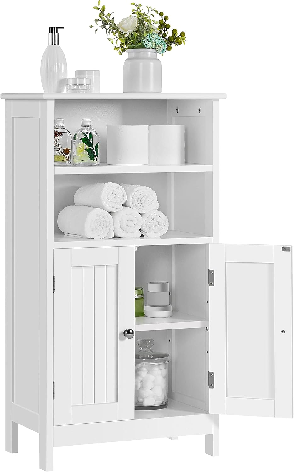 Yaheetech Bathroom Floor Cabinet, Free Standing Cabinet with Double Door and Adjustable Shelf, Side Tall Storage Organizer for Living Room\/Kitchen\/Hallway\/Home Office, White