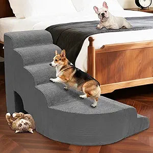 6 Tier Dog Stairs/Steps for High Bed, 27.5â€H Non-Slip Pet Stairs Adjust to Left Side of Bed, Pet Steps for Small Dogs, Old Pets, and Injured Dogs, Gray