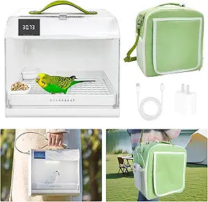 Portable Pet Bird Brooder,Bird Travel Insulation Cage,USB-Powered,Temperature Control Design,High-Temperature Protection,Transparent Breathable,with Cage Cover,Food Bowl, Tray, and Divider.