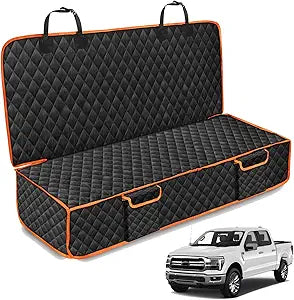 XHRING Dog Car Seat Cover for Ford F150 F-150 F250 F350 Superduty Truck Back Seat Accessories 2000-2025 2026, Lariat/King Ranch/Platinum/Raptor/Lightning Scratchproof Pet Bench Backseat Covers Orange